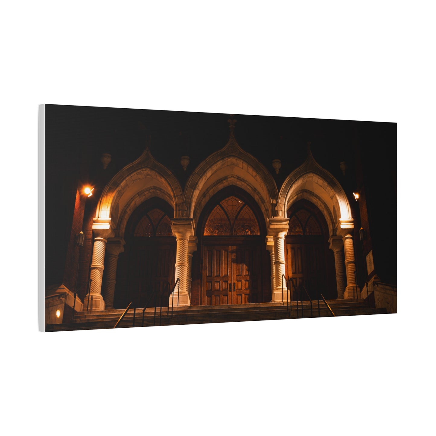 St. Joseph's Catholic Church Matte Canvas Print — 'Lights Made This Scene Look Cool'