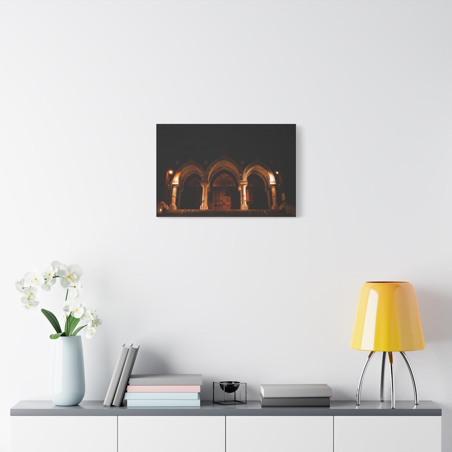St. Joseph's Catholic Church Matte Canvas Print — 'Lights Made This Scene Look Cool'