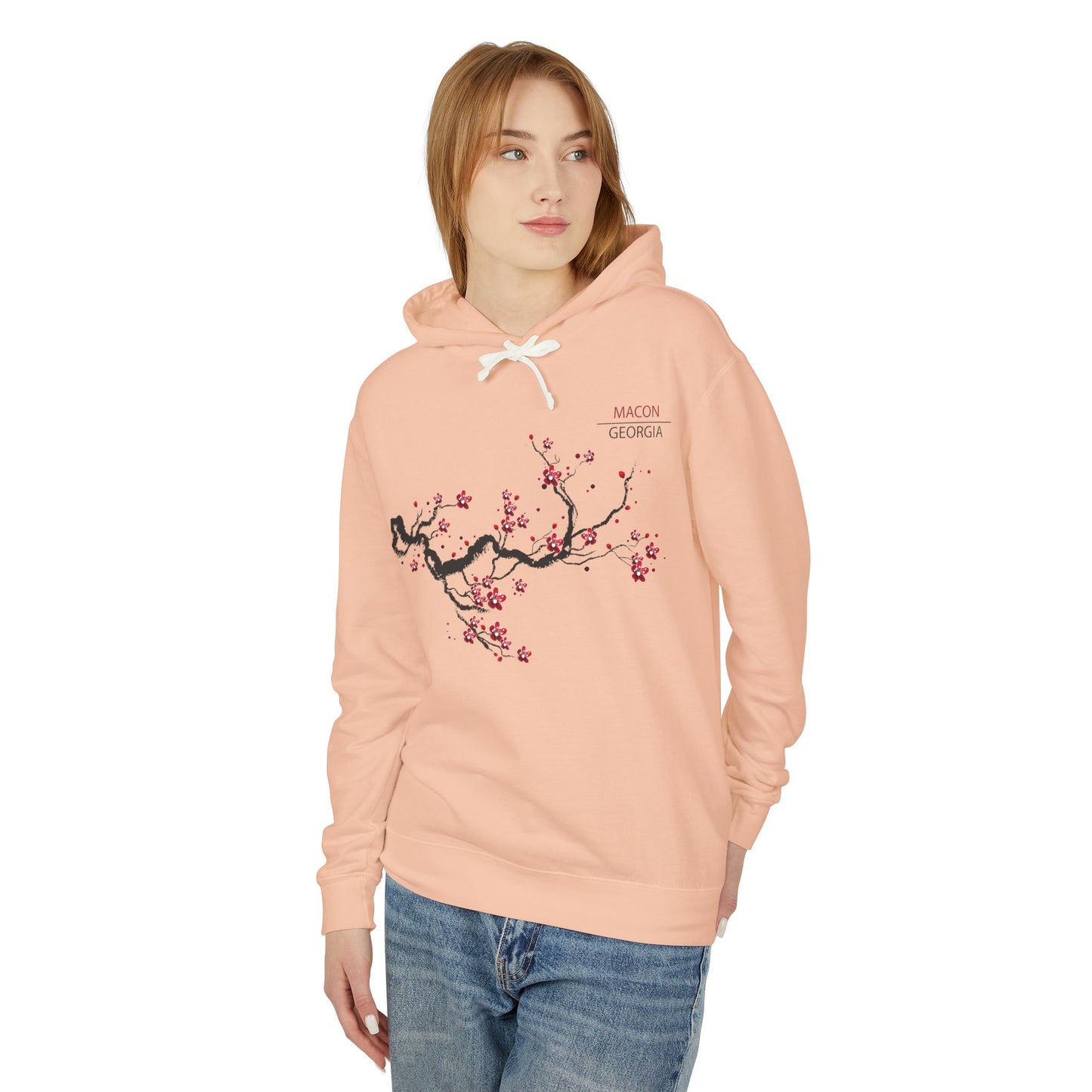 Unisex Lightweight Hooded Sweatshirt - Cherry Blossom Love Design - Perfect Gift for Cherry Blossom Festival!
