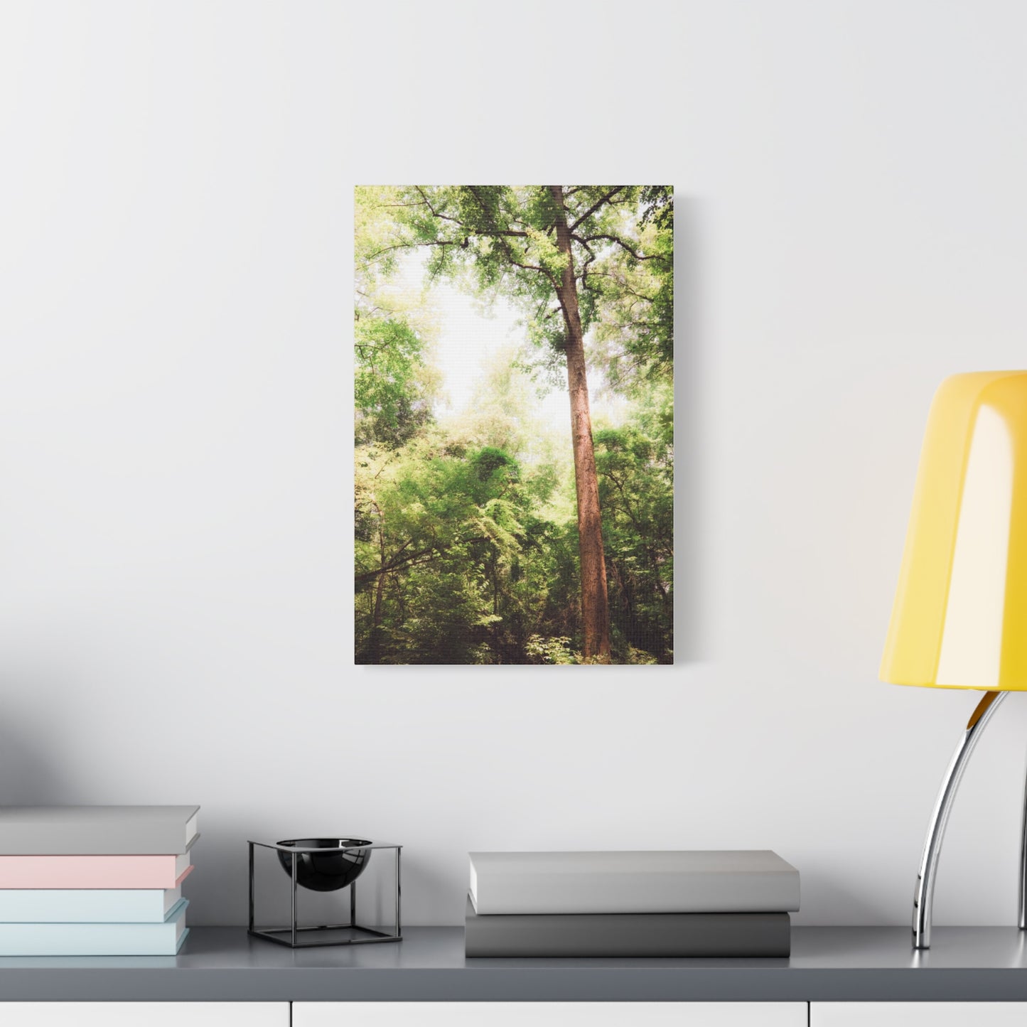 Wesleyan Arboretum Matte Canvas Print — Sunlit Canopy, Surreal Greens & Reds