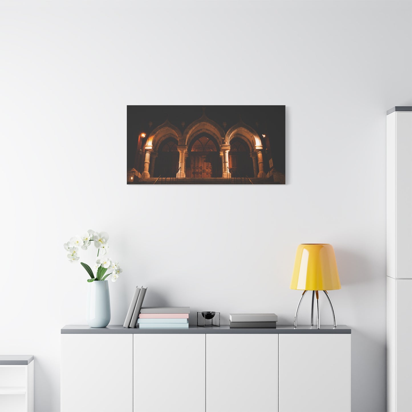 St. Joseph's Catholic Church Matte Canvas Print — 'Lights Made This Scene Look Cool'
