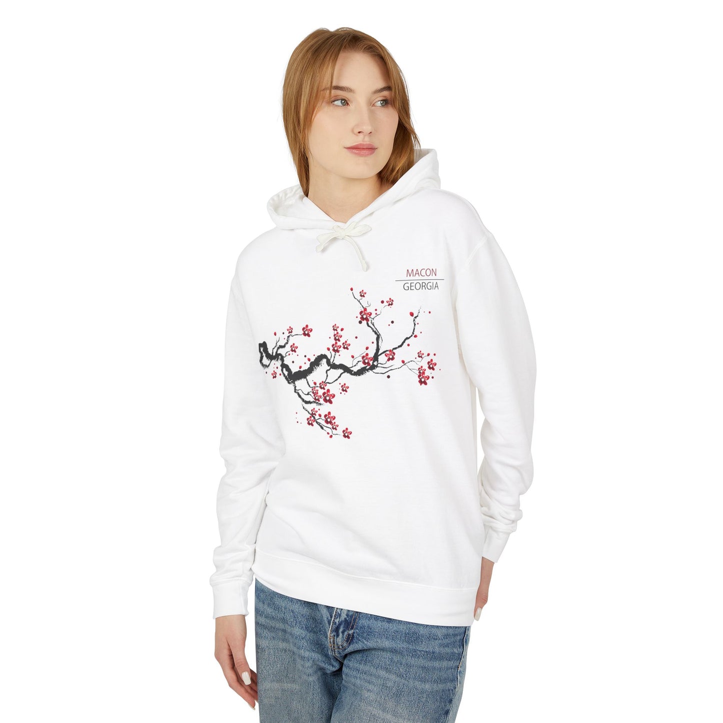 Unisex Lightweight Hooded Sweatshirt - Cherry Blossom Love Design - Perfect Gift for Cherry Blossom Festival!