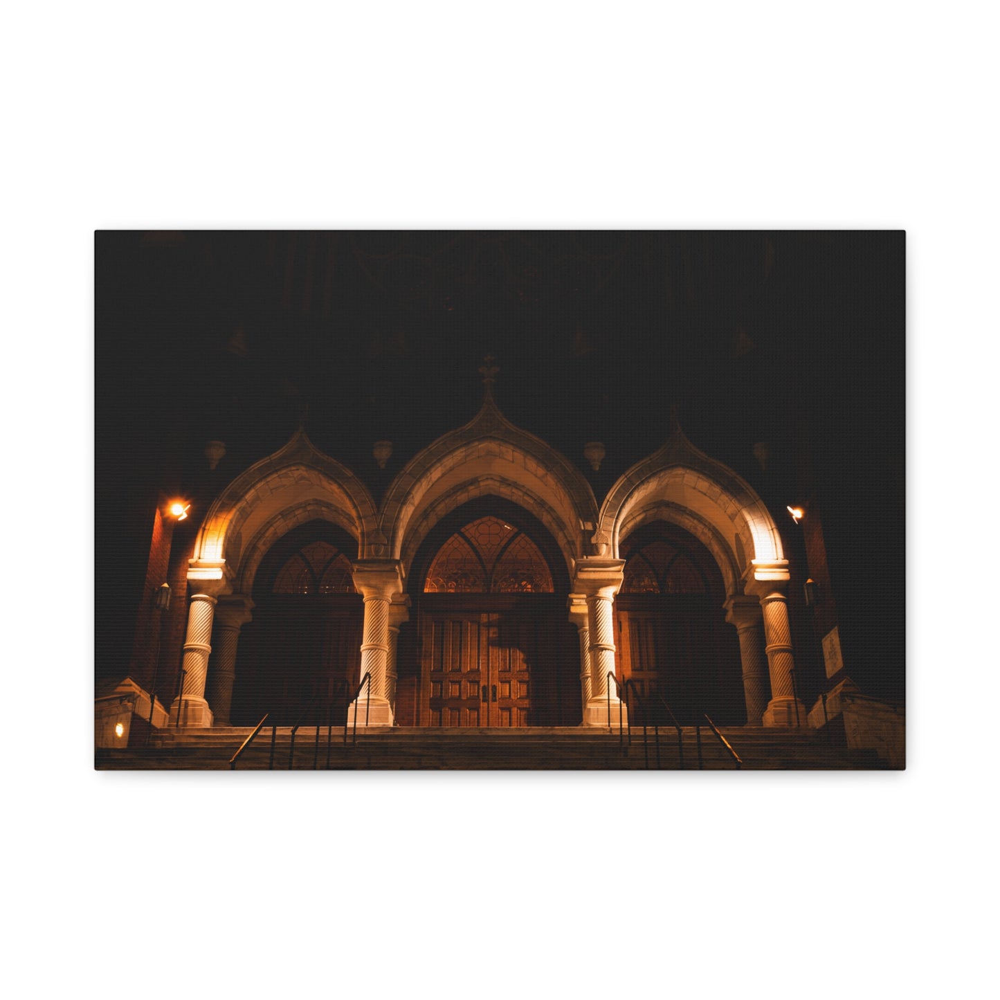 St. Joseph's Catholic Church Matte Canvas Print — 'Lights Made This Scene Look Cool'