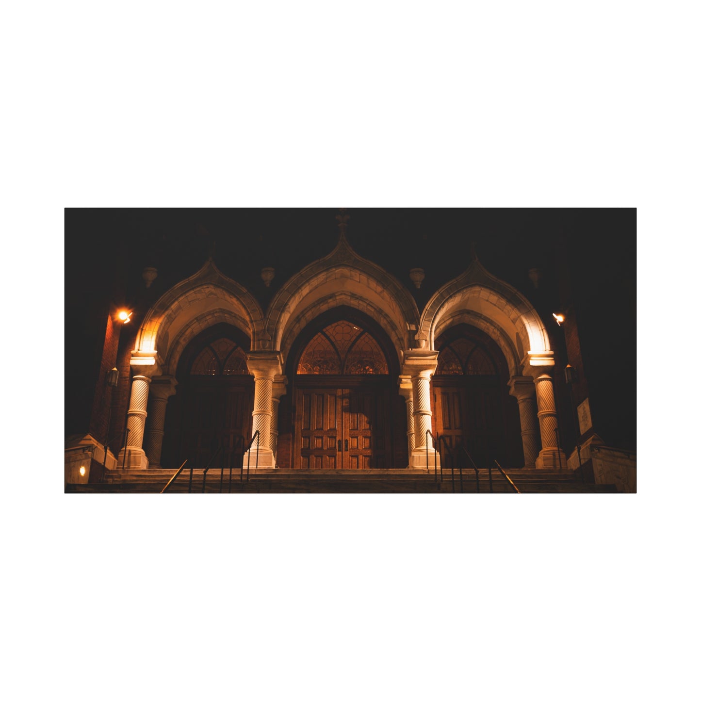 St. Joseph's Catholic Church Matte Canvas Print — 'Lights Made This Scene Look Cool'