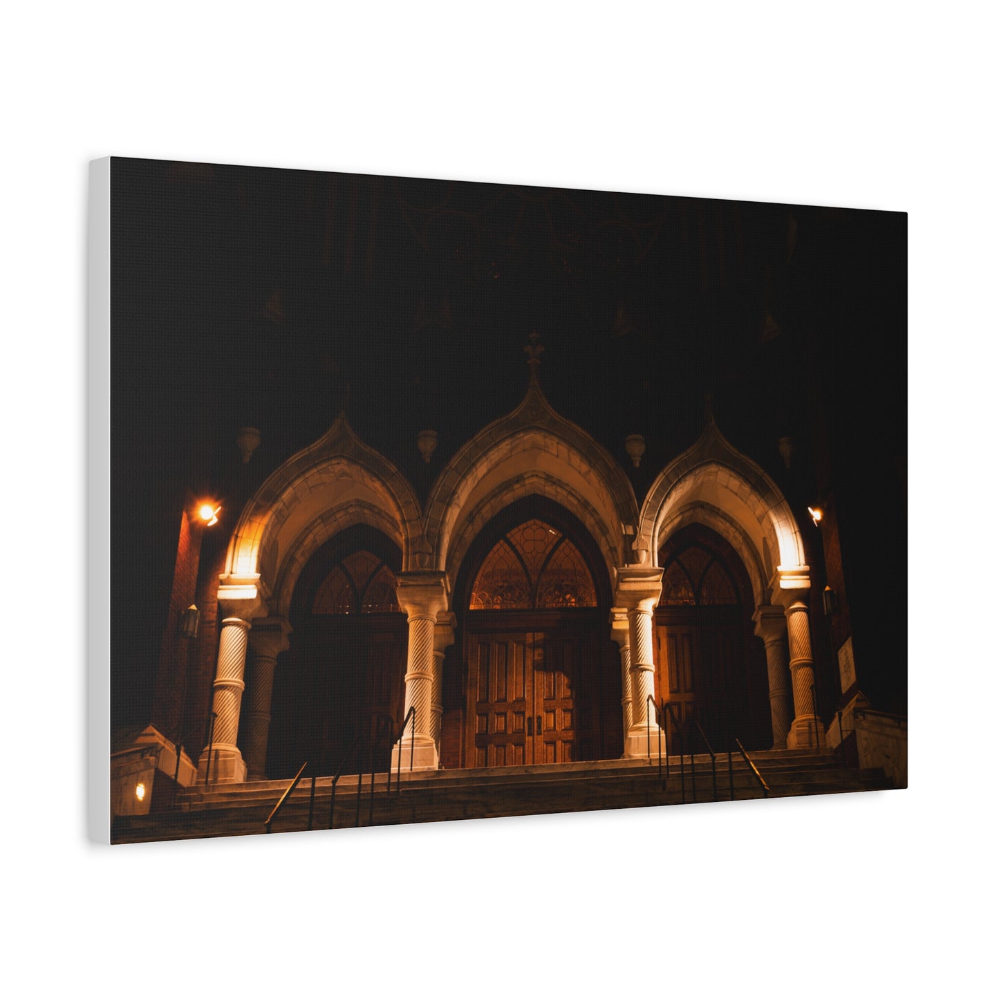St. Joseph's Catholic Church Matte Canvas Print — 'Lights Made This Scene Look Cool'
