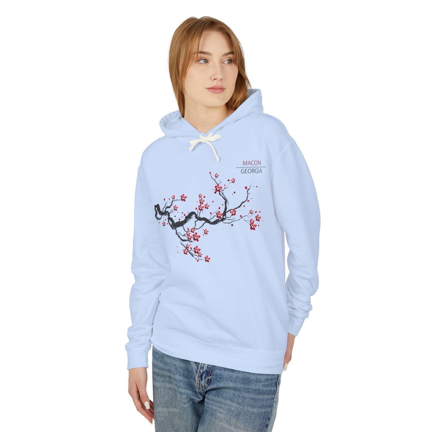 Unisex Lightweight Hooded Sweatshirt - Cherry Blossom Love Design - Perfect Gift for Cherry Blossom Festival!