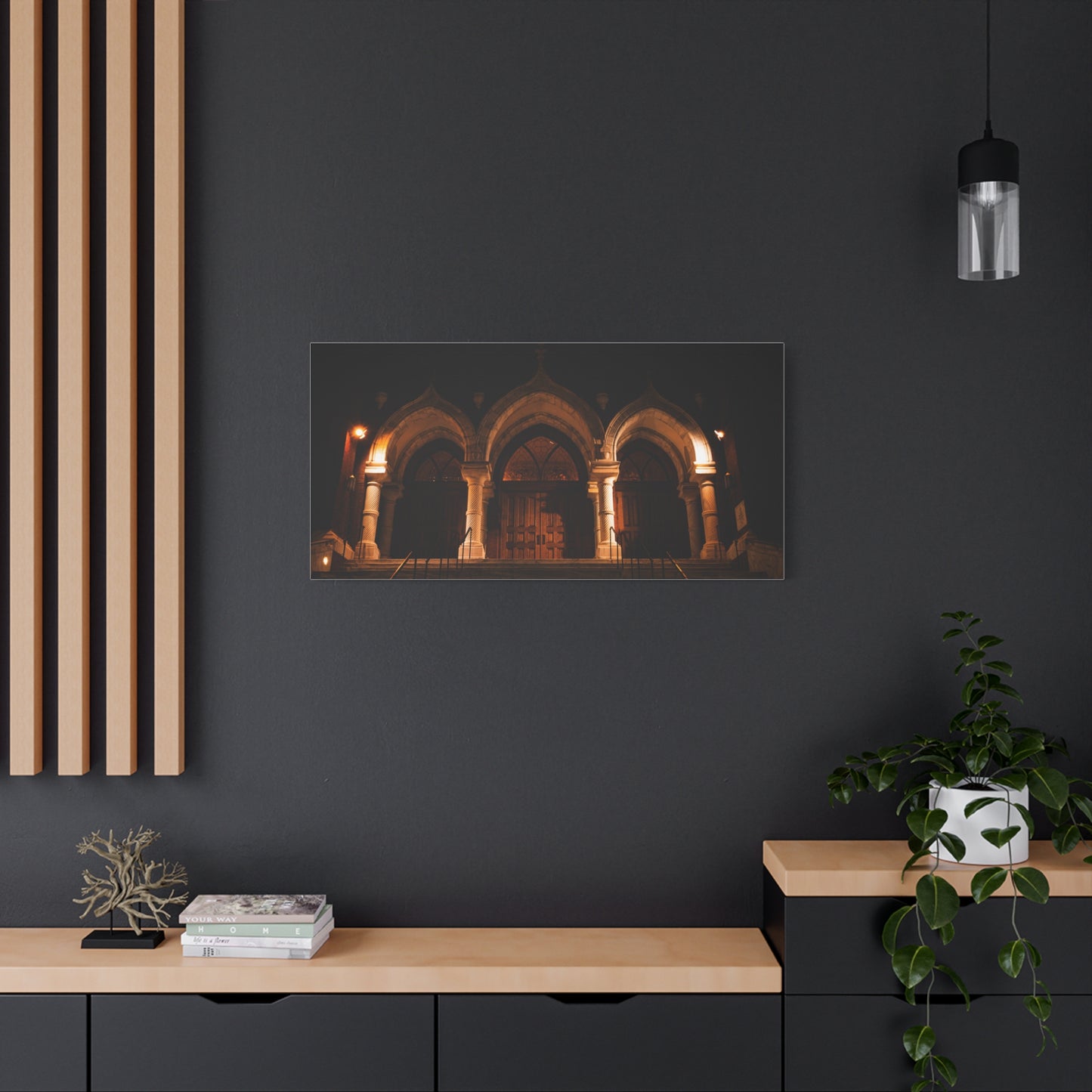 St. Joseph's Catholic Church Matte Canvas Print — 'Lights Made This Scene Look Cool'