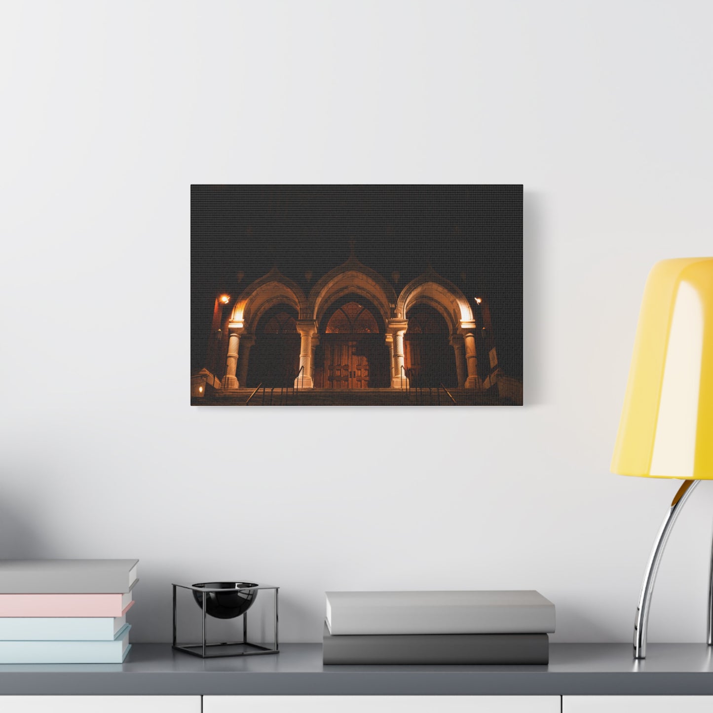 St. Joseph's Catholic Church Matte Canvas Print — 'Lights Made This Scene Look Cool'