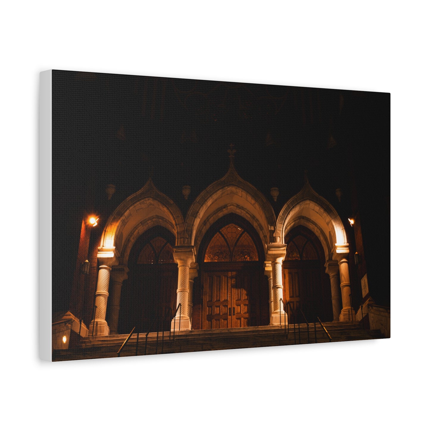 St. Joseph's Catholic Church Matte Canvas Print — 'Lights Made This Scene Look Cool'